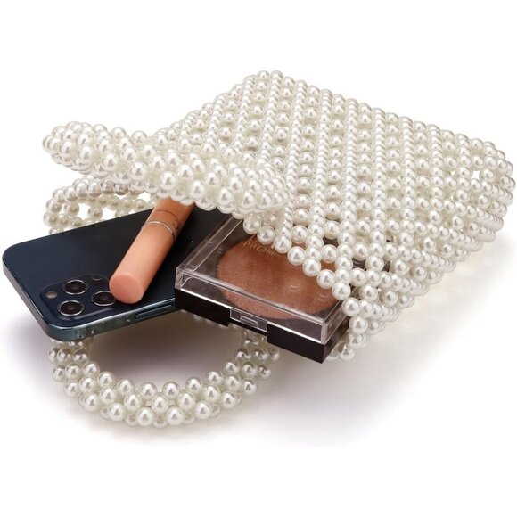 Women Pearl Clutch Bag Beaded Evening Purse Crossbody Wedding Top-Handle main image 6